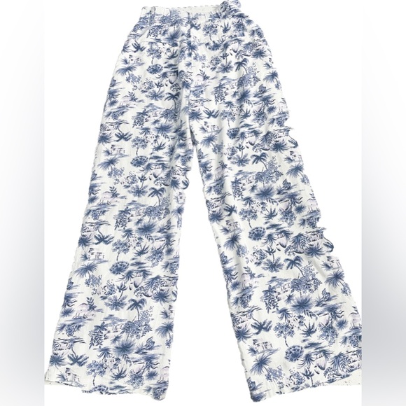 Abercrombie & Fitch Women’s Pants Small Blue White Floral Linen Blend Wide Leg - Picture 8 of 13